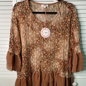 UMGEE New Size L Top Brown With Ruffles R110